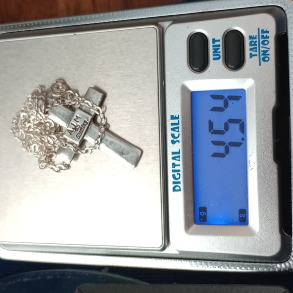 Sterling Silver Stamped Cross Pendant Necklace Signed - Picture 10 of 13